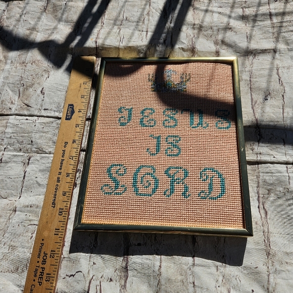 Crossstitch Jesus Is Lord Gold Framed Art - Picture 7 of 7